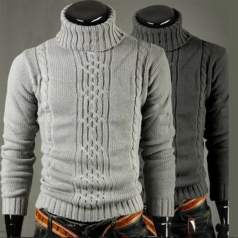 

Men's Sweater Jacquard Hedging Men's Turtleneck Solid Casual Sweater Knitted Pullovers Jumpers for Youth Teenager Adult