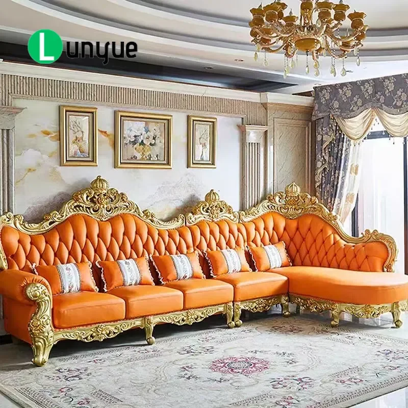 Luxury Modern L Shaped Convertible Sofa Set Genuine Leather Solid Wood Frame 3 Seater Plus Recliner Living Room Furniture