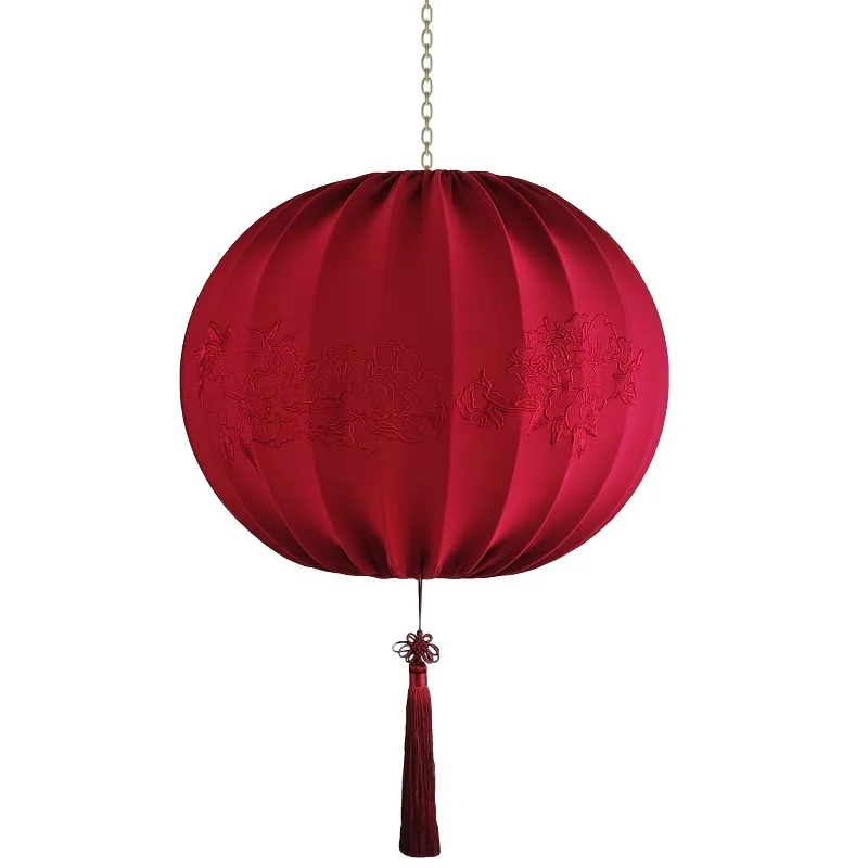 Embroidered flower lantern round Chinese New Year Spring Festival Dahongmen wedding balcony goldfish decorative chandelier