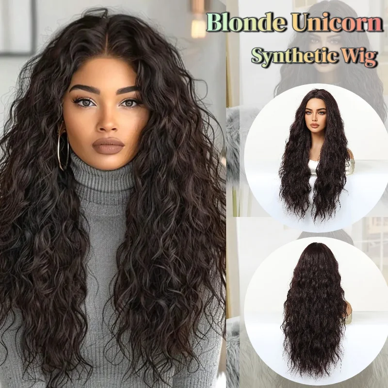 

Blonde Unicorn Black Brown Middle Part Long Curly Synthetic Wig for Women Heat Resistant Natural Looking Wavy Hair Daily Party