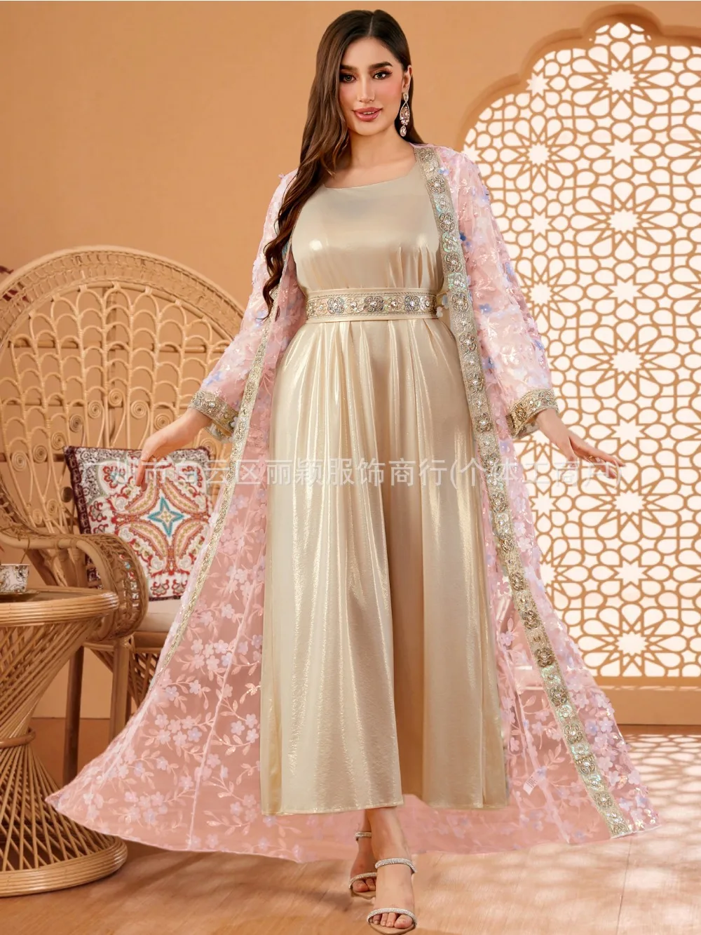 عباية فستان للنساء فساتين الحفلات 2 قطعة مجموعة دانتيل عيد دبي العربية الإسلامية المغربي قفطان سترة رداء 2026 خريف رمضان #1