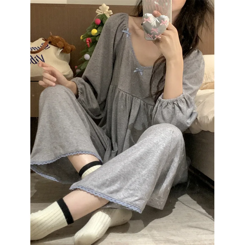 New Women's Korean Style Sleepwear With Simple And Comfortable Lace Set, Thickened Knitted Velvet Feel For Home Wear Nightwear