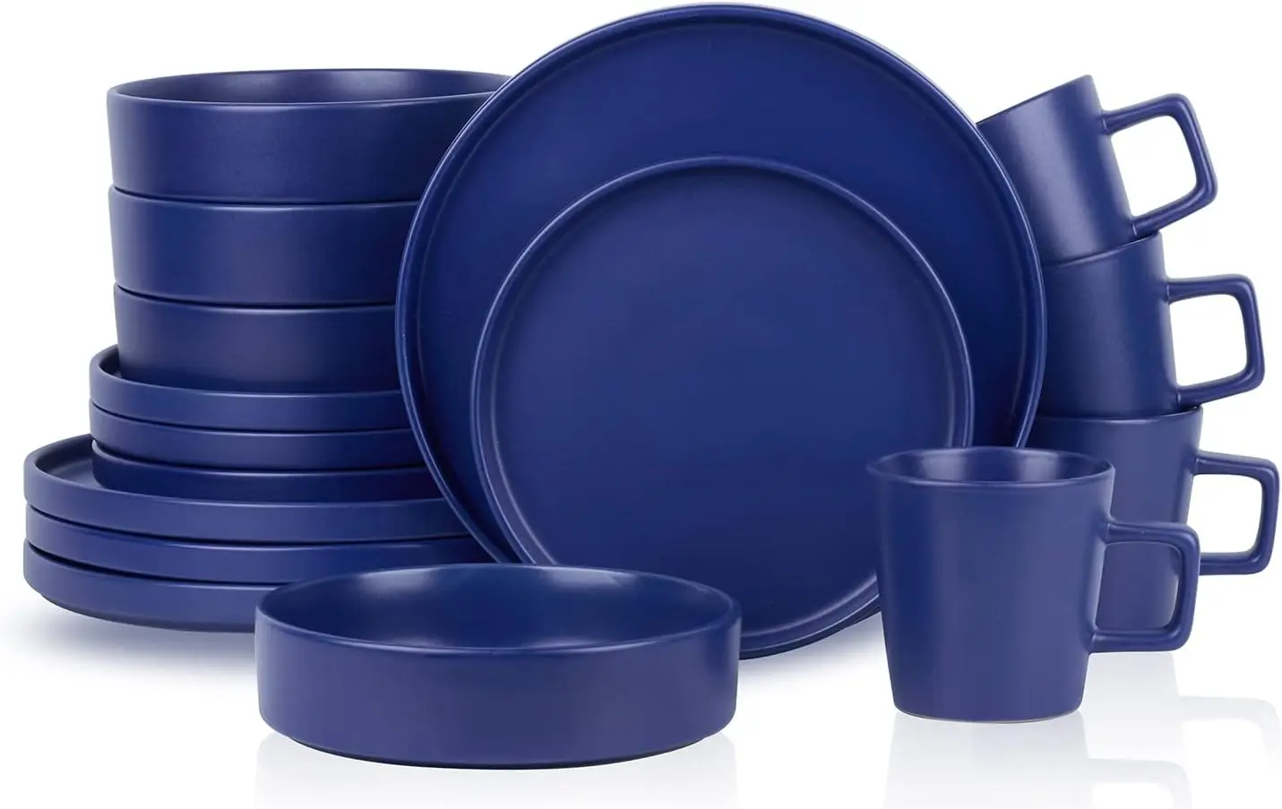 

Cleo Modern Stoneware 16-Piece Dinnerware Set, Plates and Bowls Set, Dish Set Service For 4, Blue