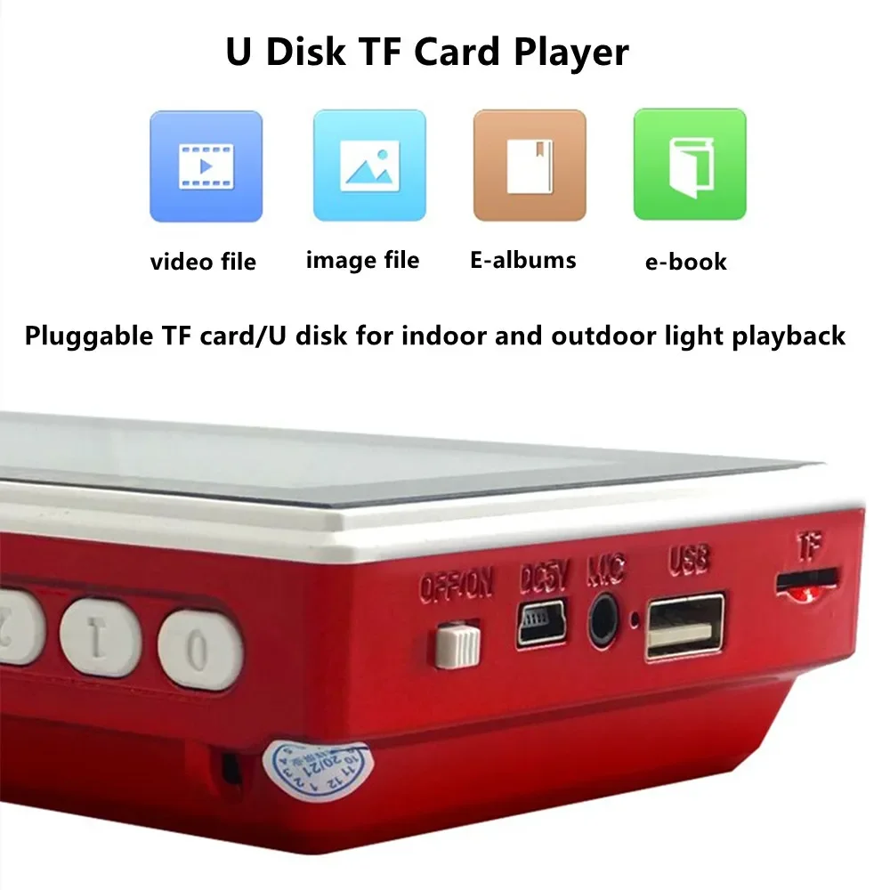 Máquina de vídeo HD portátil de 4,3 pulgadas, Radio FM, disco U, reproductor de tarjetas TF, altavoz MP3, libros electrónicos, pantalla templada, batería USB 18650