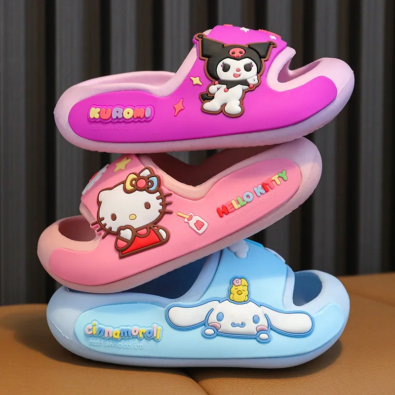 Kawaii Hello Kittys Kids Slippers Kuromi Cinnamoroll Jongens Meisjes Cartoon Sandalen Indoor Non Slip Dikke Zool Huis Badschoenen Geschenken