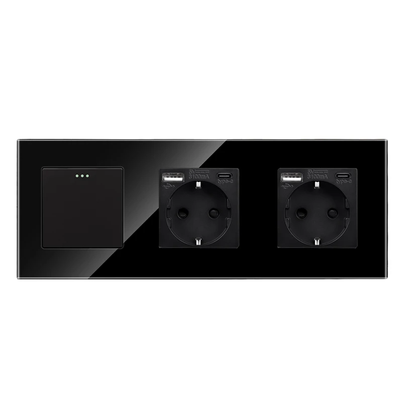 DAJIMEI Button Switches and USB Sockets EU RU Standard Type-C Electrical Double Socket with 1gang 1/2way Light Switches