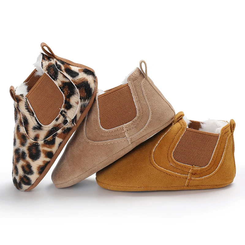 Autumn Winter Plush Lined Baby Walking Shoes Thickened Bean Shape with Bow Shaped Front for Infant Footwear