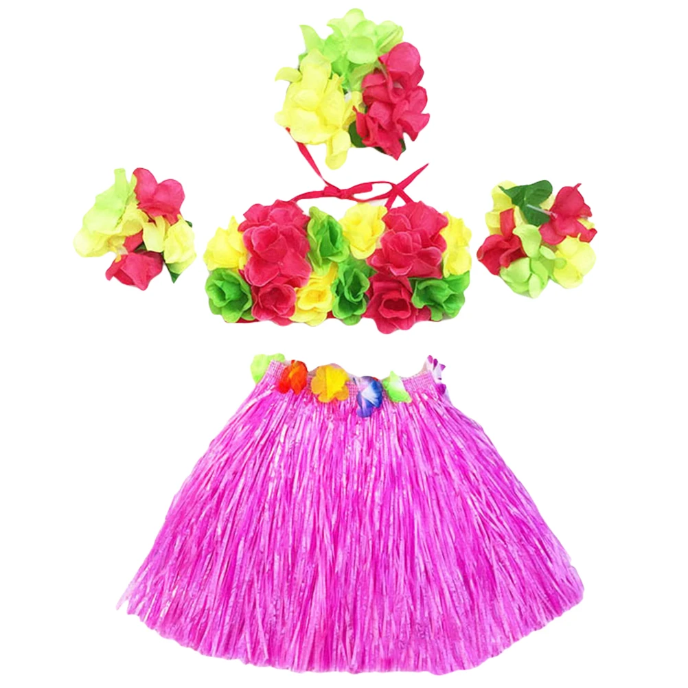 

5pcs Dance Costume Women Hawaiian Outfit Skirts Luau Party Dress Halloween Accessories Grass Skirt Set Tropical Events