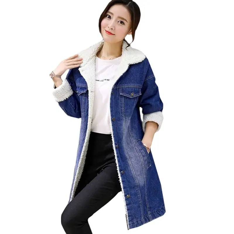 

2023 Winter Denim Cotton Jacket Women Coats Casual Loose Lamb wool Jeans Jacket Outwear Loose Warm Thick Denim Windbreaker Coats