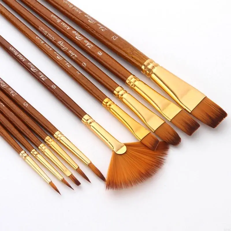 W89C 10pcs Paint Brush Set Round TIP PINTBRUSH INTRET