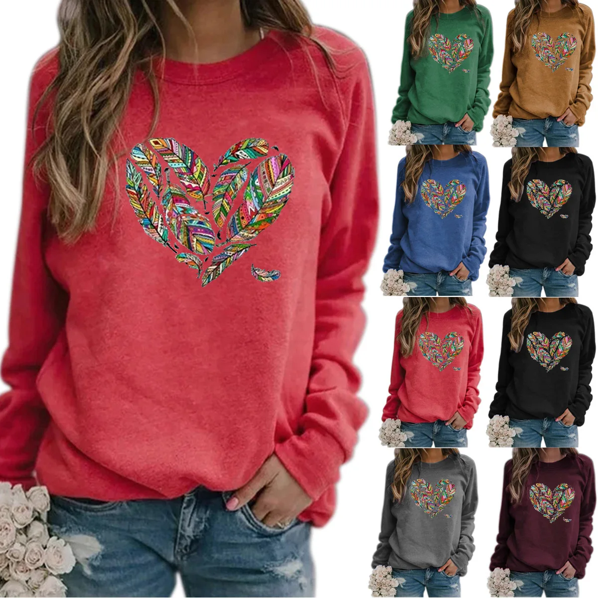 Hot selling new printed round neck long sleeved casual loose fitting hoodie for women in autumn and winter