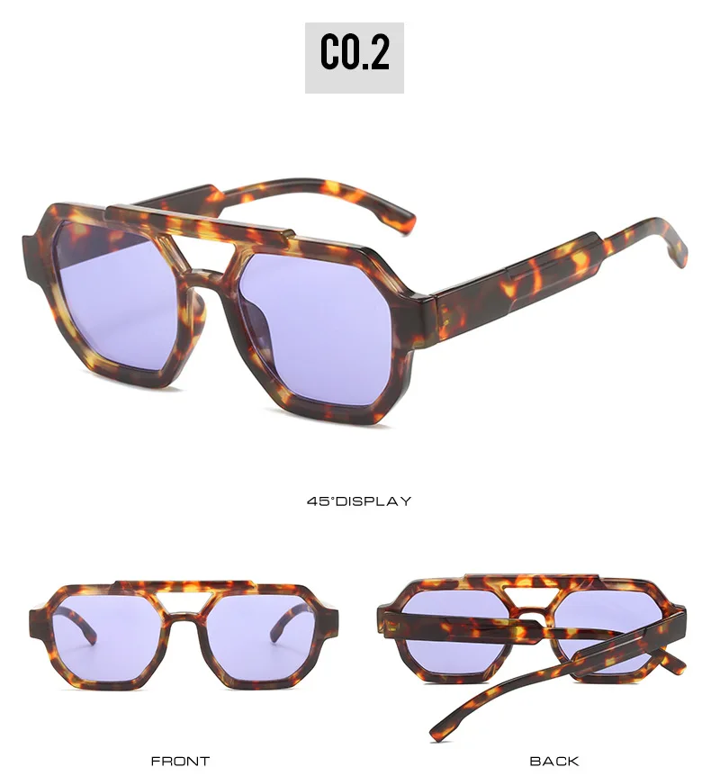 Mode Pilot Übergroße Sonnenbrille Für Frauen Neue Doppel Brücken Sonnenbrille Weibliche Retro Quadrat Leopard Lila Brillen Trendy – Detail 11