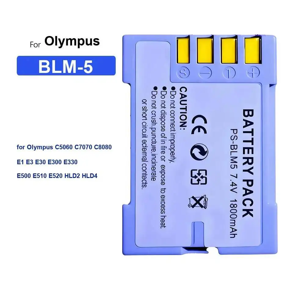 Batería de Repuesto Premium de 1800 mAh Blm-5 para Cámara Olympus C5060 C7070 C8080 E1 E3 E30 E300 E330 E500 E510 E520 HLD2 HLD4