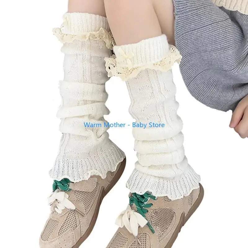 الدانتيل Bowknot تدفئة الساق ربيع الخريف غطاء الساق كابل محبوك طماق مترهل 57QE #4