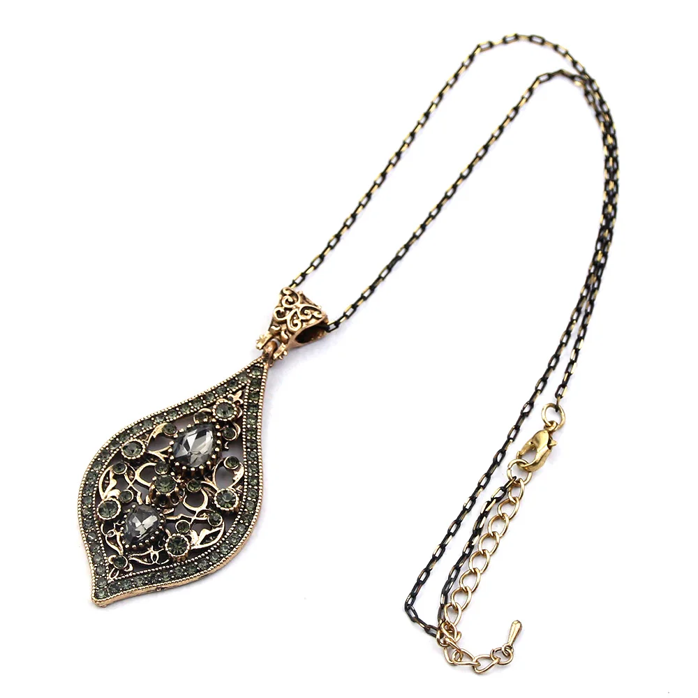 Sunspicems Unique Gray Crystal Pendant Necklace For Women Antique Gold Color Vintage Jewelry Party Accessories Luxury Gifts