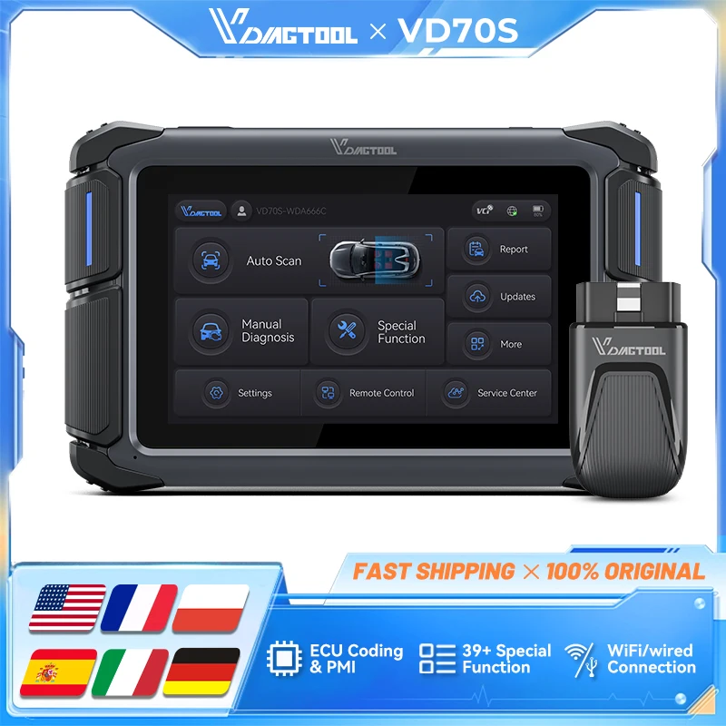 

VDIAGTOOL VD70S Bluetooth Автомобильный диагностический сканер OBD2 Беспроводной двунаправленный инструмент сканирования с кодированием ЭБУ FCA Autoauth 36+ Resets