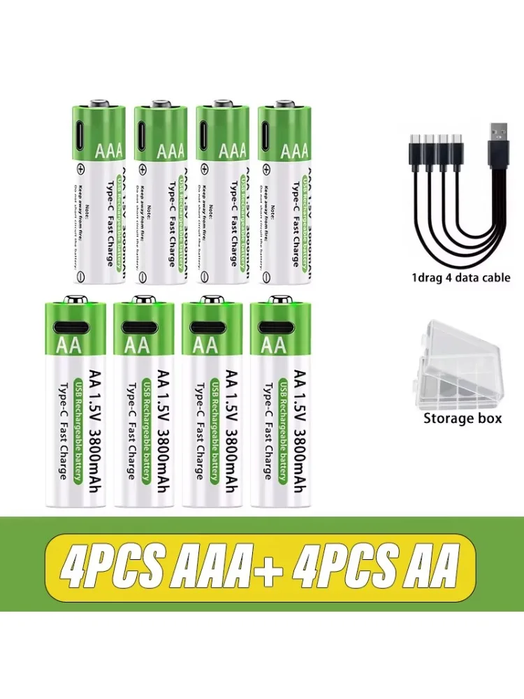 Akumulator litowy AA/AAA 1.5V 3000mAh/3800mAh, stabilne napięcie i szybkie ładowanie Type-C do myszy, pilota, zabawek dla dzieci. — zdjęcie produktu 7