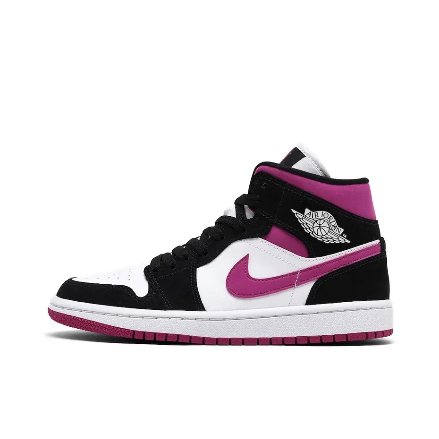 حذاء Jordan Air Jordan 1 Mid Se الرياضي المريح باللون الأسود والأبيض والأرجواني Retro Mid Top Board