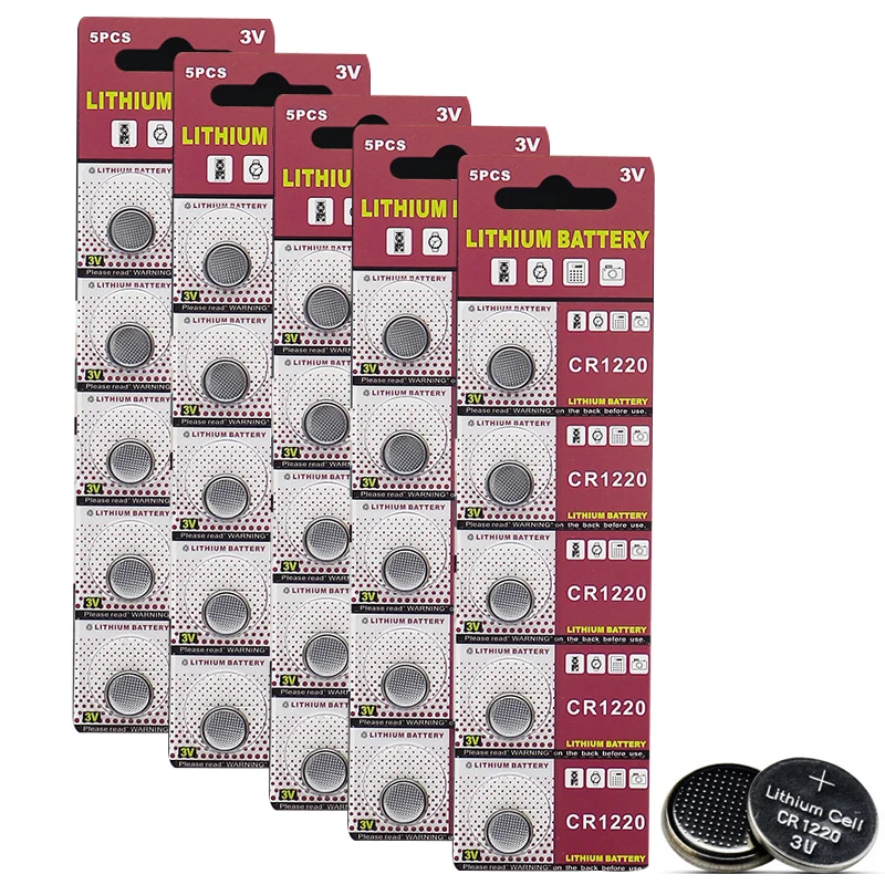 

100Pcs=20Card CR1220 Button Batteries DL1220 BR1220 LM1220 Cell Coin Lithium Battery 3V CR 1220 For Watch Electronic Toy Remote