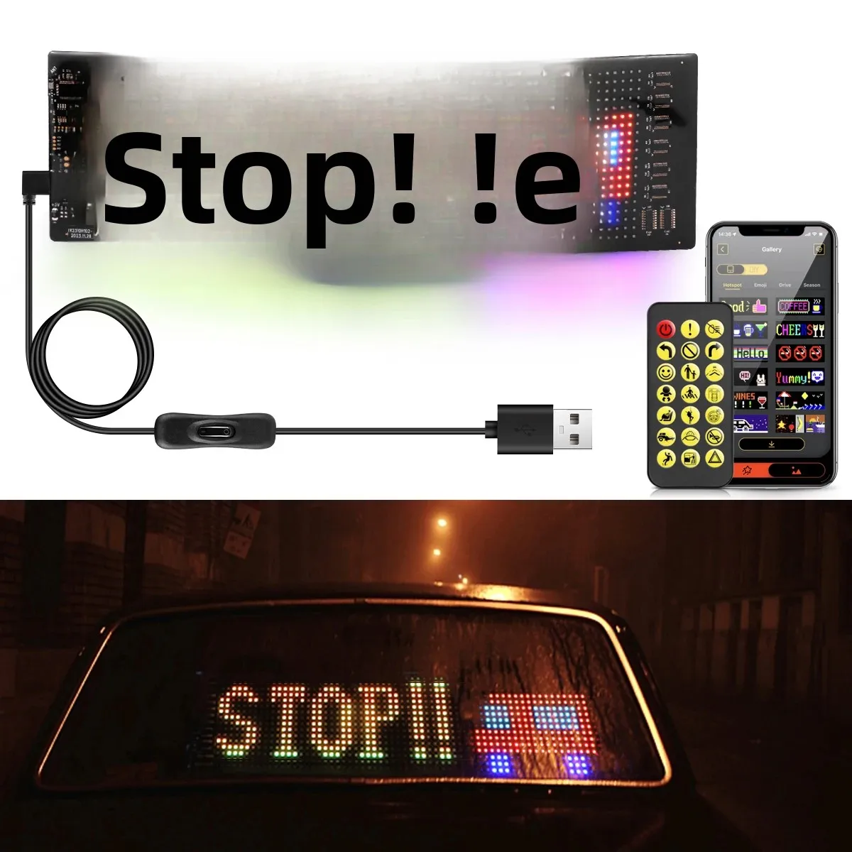 الذكية مصفوفة بكسل شاشة عرض LED لوحة لينة سيارة التمرير الإعلان علامة DIY نص صورة الرسوم المتحركة للهدايا ديكور السيارات #1