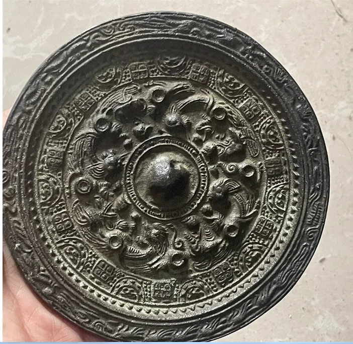 

Pure Copper Ancient Mirror Portable Crafts Makeup Mirror Ornament Crane manship ware handicrafts animal Decorative