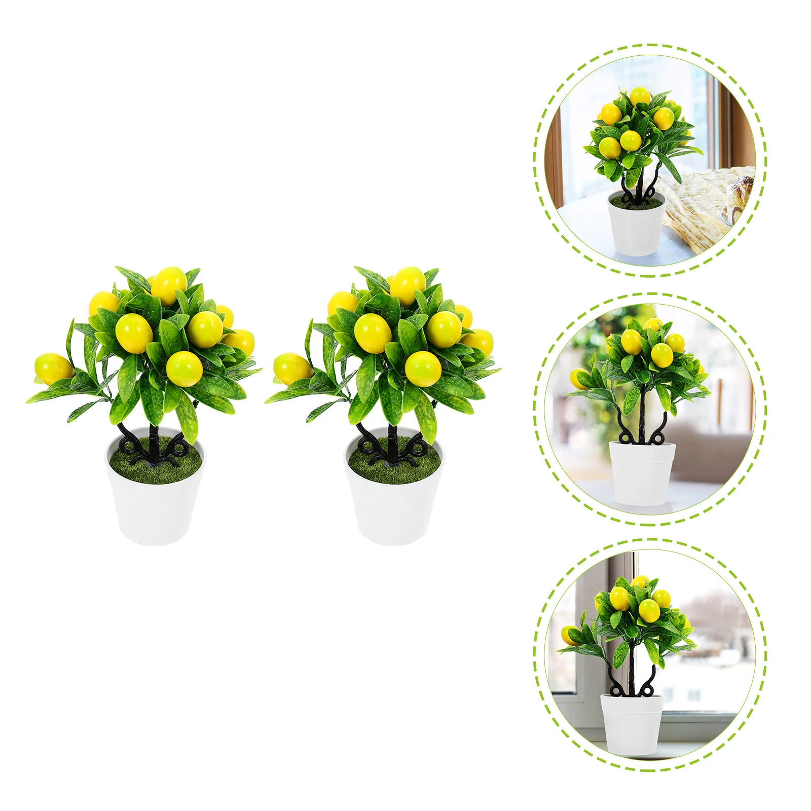 

2 Pcs Lemon Green Plant Decoration Artificial Potted Tree Plants Indoor Flowerpot Bonsai Small Faux Foam Mini Office