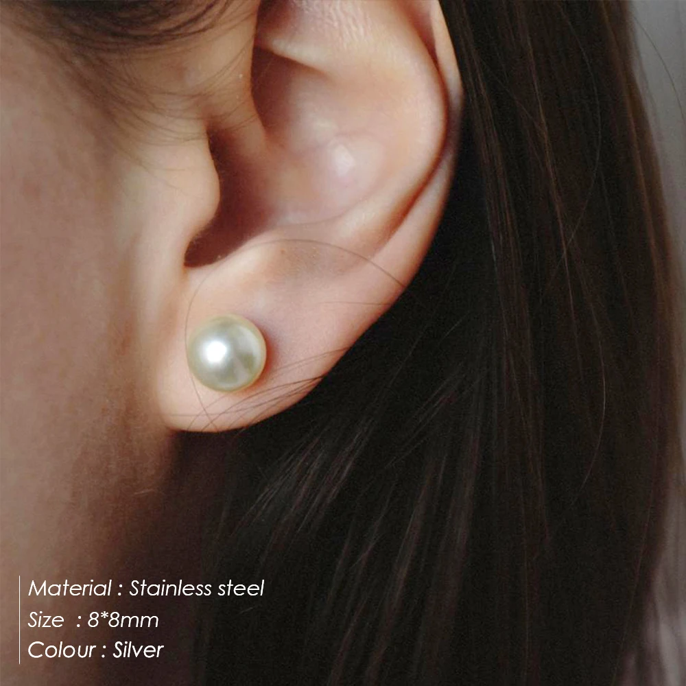 e-Manco 4/6/8MM Imitation Pearl Stud Earrings Silver Plated Women  Hypoallergenic Earings Jewelry Korean Style