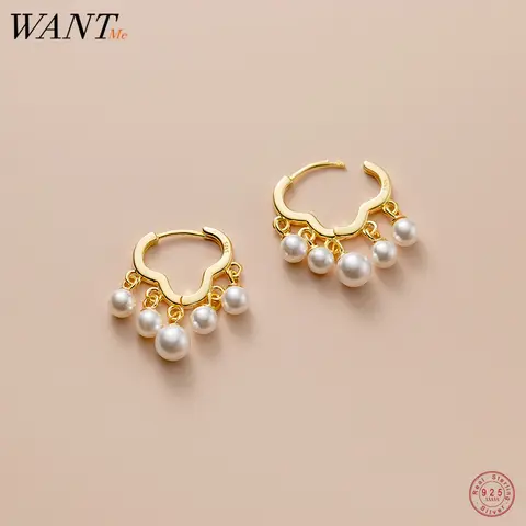 WANTME 925 Sterling Silver Romantic Tassel Synthetic Pearl Cloud Hoop Earrings for Women Fashion Charm Elegant Party Jewelry