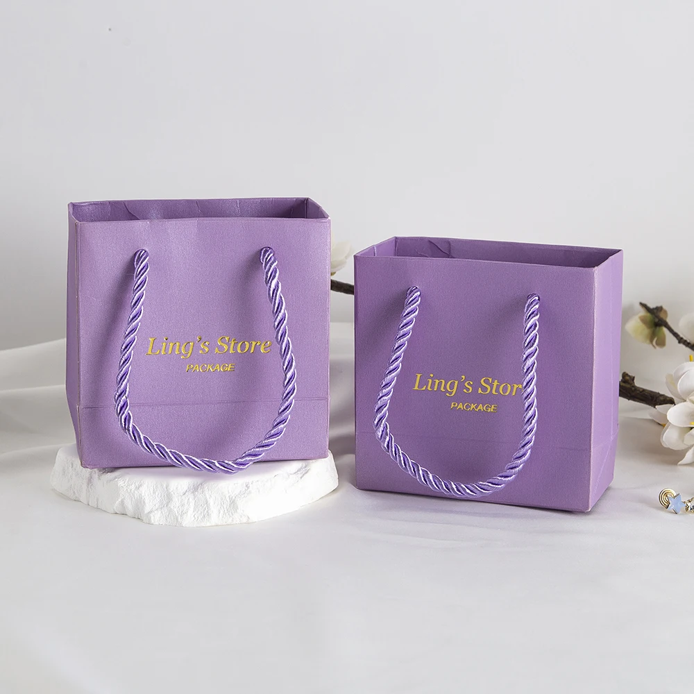 20/50/100 قطعة شخصية طباعة شعار البنفسجي مجوهرات ورقة حمل مقبض أكياس سوار خواتم مستحضرات التجميل التسوق تغليف الهدايا الصغيرة #3