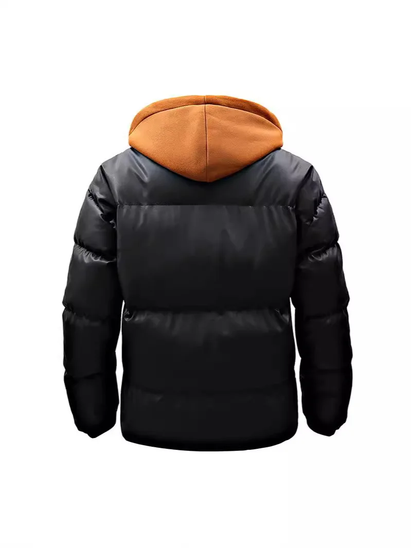 الرجال الشتاء وهمية قطعتين أسفل سترة رشاقته الدافئة التباين اللون رجل ملابس خارجية موضة طويلة الأكمام مقنعين الذكور ملابس خارجية