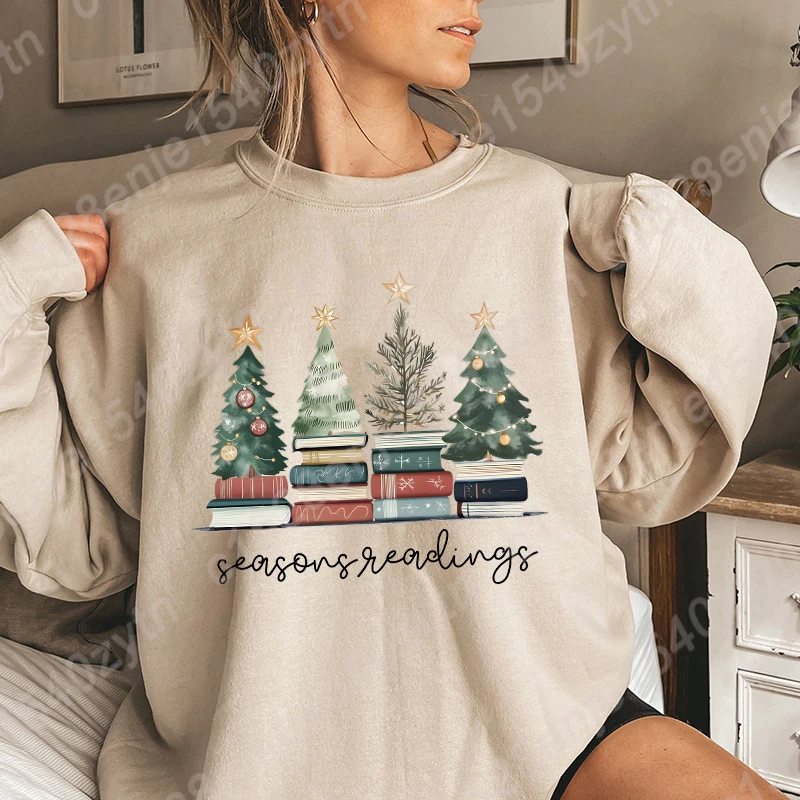 

Bookish Christmas Sweatshirt, Seasons Readings Sweatshirts, Long Sleeves Crew Neck, Teacher Xmas Gifts, Women Xmas Sweatshirt