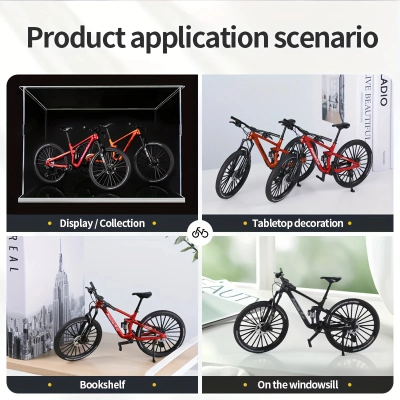Brinquedo modelo de bicicleta de estrada em escala 1:6, adequado para decoração de casa, uma placa de mudança de marcha na parte traseira e pés de ligação da roda, bom presente