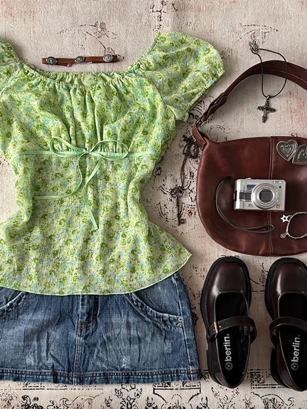 

Boya Girl Original een Fre Шифоновый топ с цветочным принтом на одно плечо Женский летний модный маленький винтажный топ Sle ort Sve