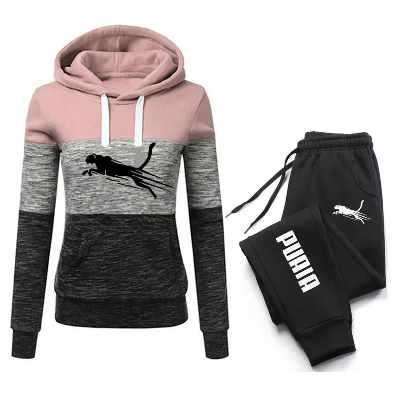 Women Tracksuit 2Piece Set Autumn Winter Women's Running Hooded Pullover Sweatshirt Casual Wear Outfits Jogging Sport Suit