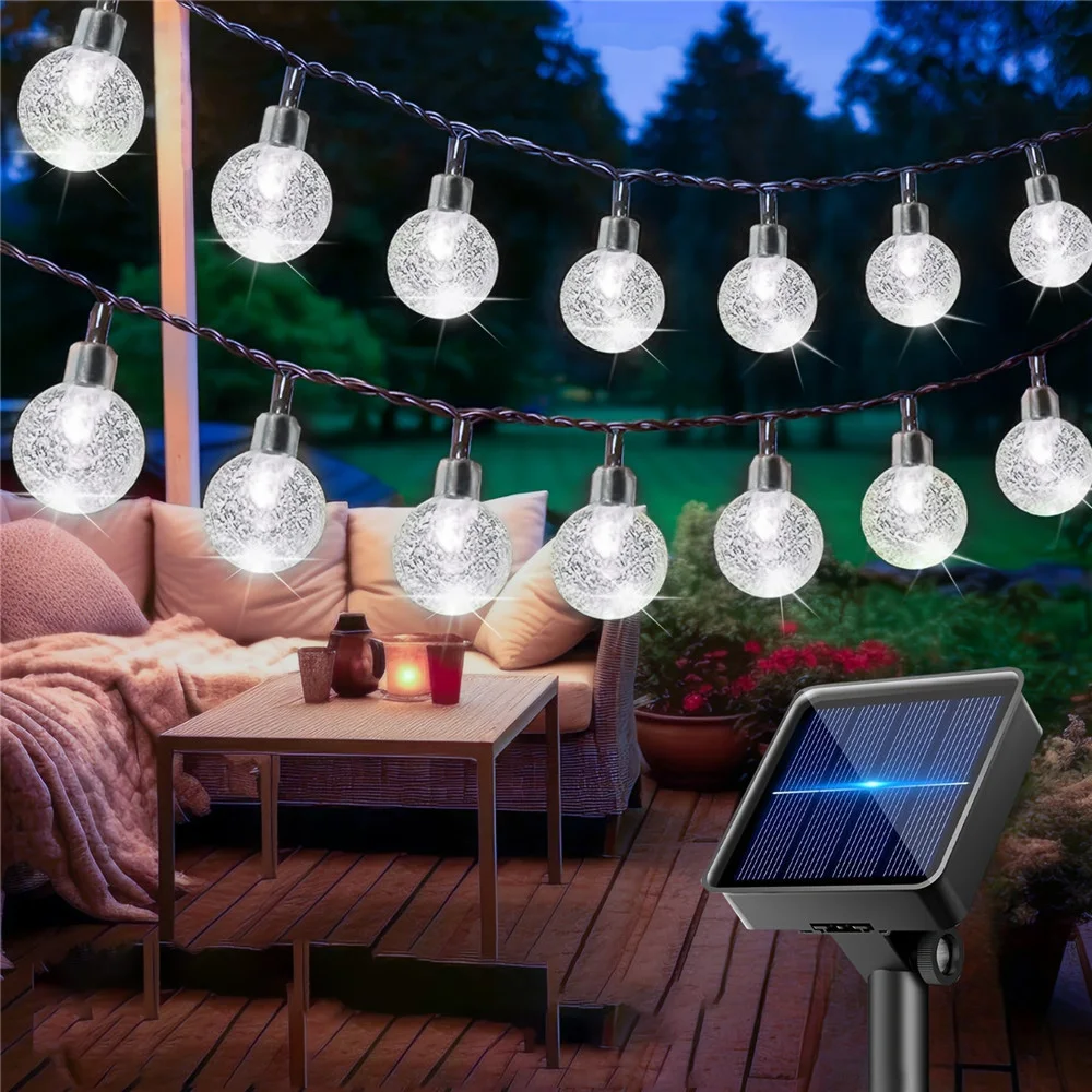 20/50/100 LED الشمسية كريستال غلوب LED سلسلة أضواء 8 وضع الجنية جارلاند لحديقة الزفاف عيد الميلاد هالوين عيد ميلاد ديكور