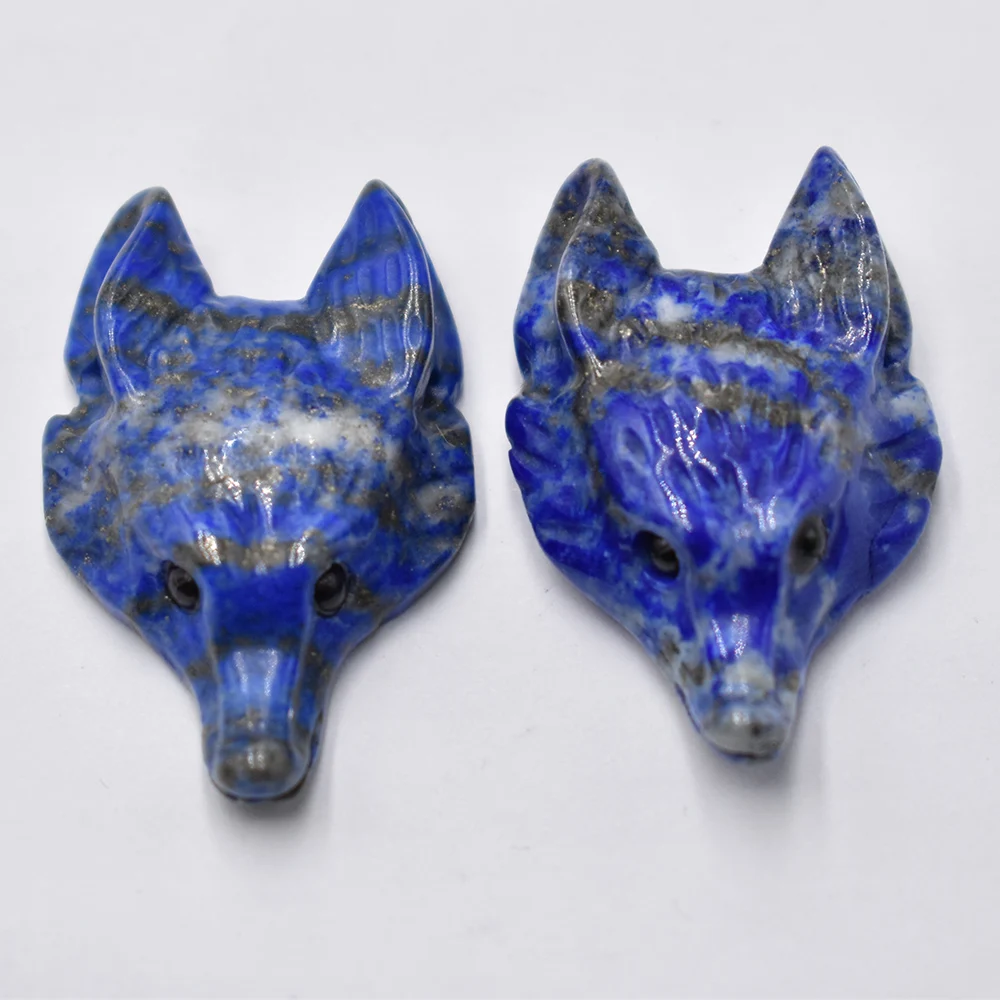 Großhandel 2 Stück/Set Modische Naturstein-Amethyst-Lapislazuli-Anhänger in Wolfskopfform für die Schmuckherstellung. – Detail 5