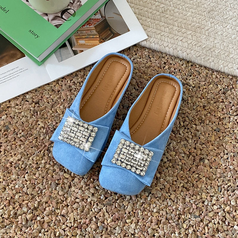 Novelty Design Slippers Women\'s Square Toe Mules Shoes 2024 Summer New Cow Leather Ladies Fashion Out Door Slipper Dcfh233