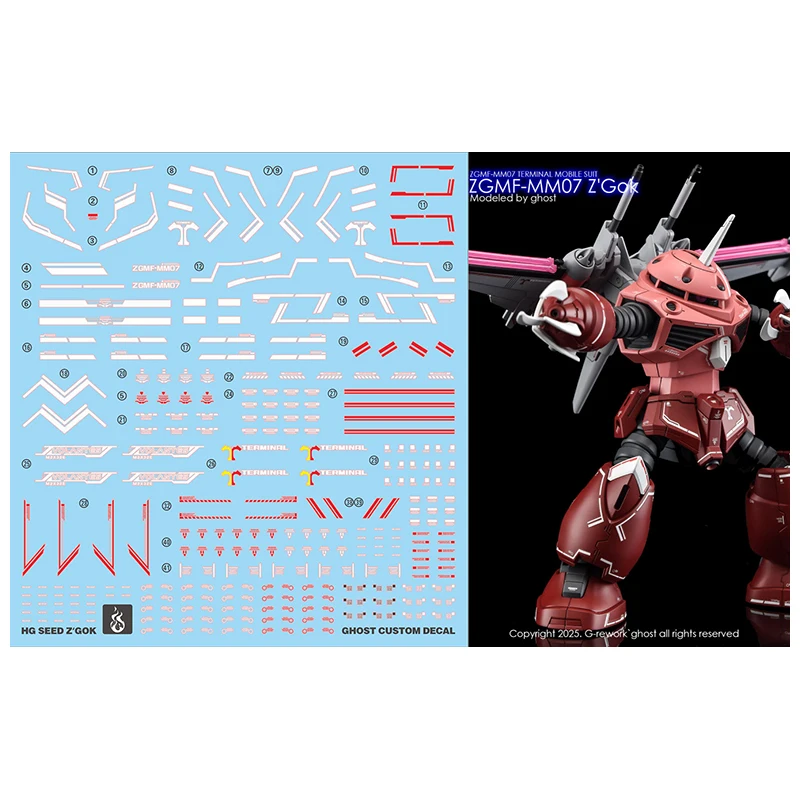 YAN Decal for HG ZGMF-MM07 Z'Gok SEED High Precision Fluorescent Water Sticker Hobby DIY Model Accessories