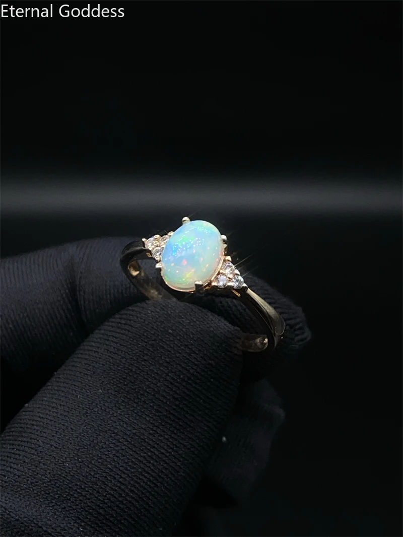 925 Sterling Silver Ring Colorful Oval 8*6mm Opal Rings Fashion Jewelry Set Rhinestone Wedding Rings Ladies Luxury Jewelry