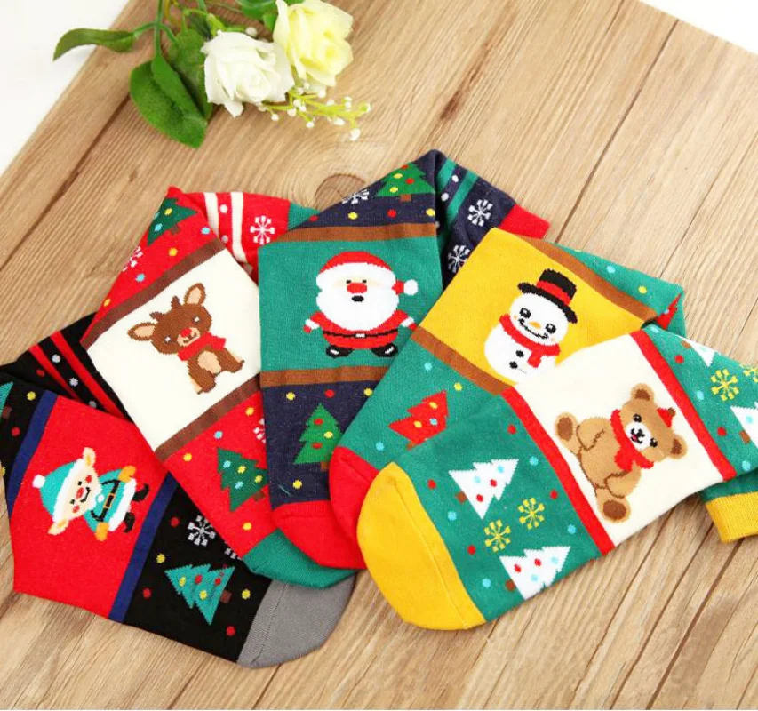 Santa Claus Elk Snow Snowman Christmas Cotton Women's Socks Women's Cotton Tube  Women Socks  Cute Socks  Designer Socks