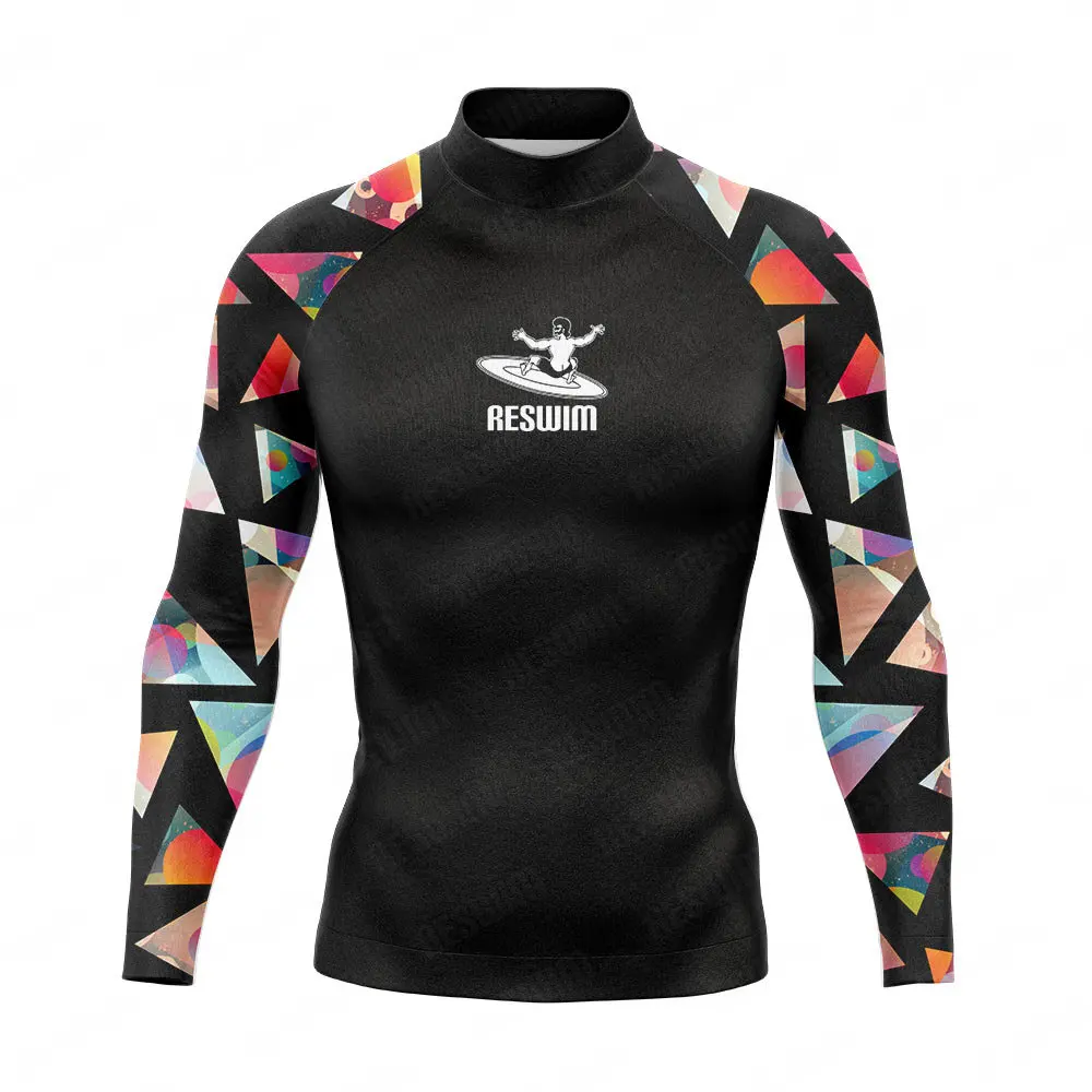 

2024 Men's Rash Guards Swimwear Print Long Sleeve Surfing Swim T-Shirts UV Protection Skinsuit Quick Dry Surf Diving GYM Clothes