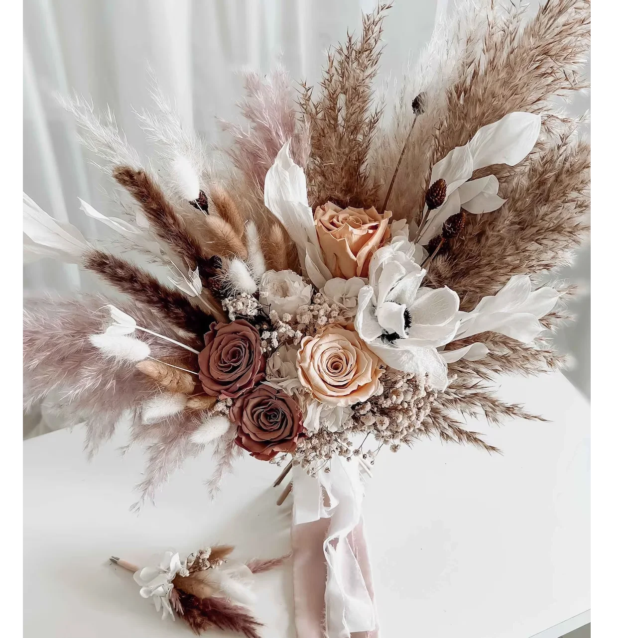 

Boho Bouquet Dried Flowers Pampas Floral Arrangement Wedding Bouquets Anniversary Centerpieces Bridal Shower Party Home Decor