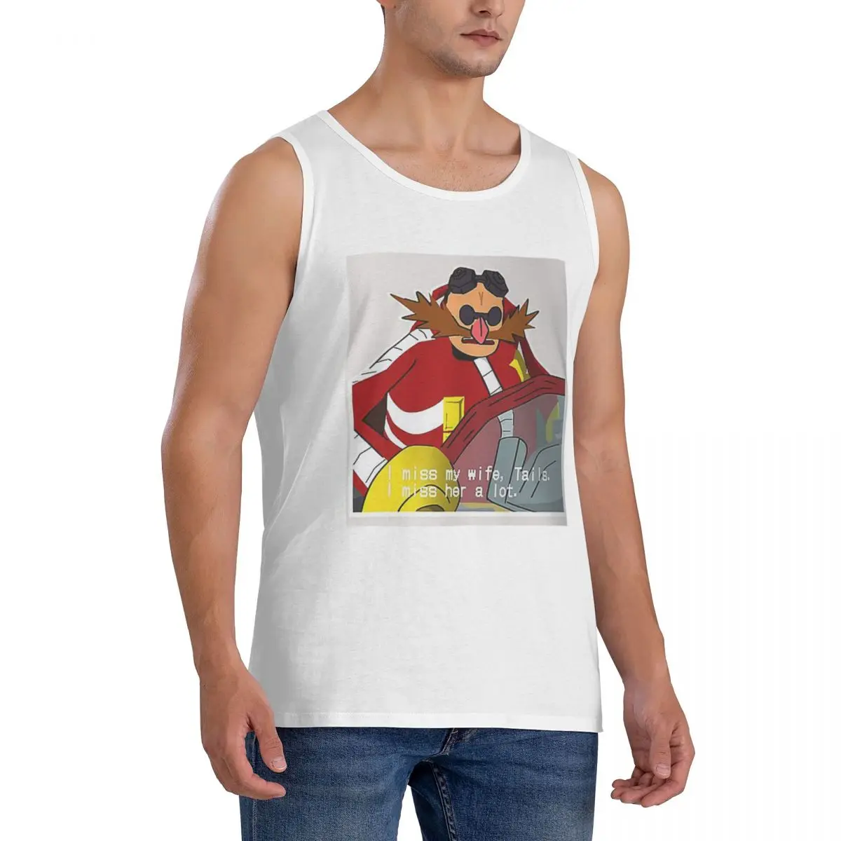 100% Cotton I Miss My Wife Tails Snapcube Eggman Sleeveless T-Shirt Men Workout Sports Clothing Tops Men's Crew Neck Vest