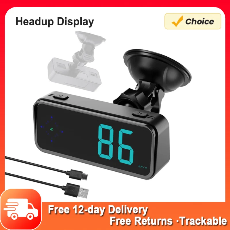 Car Headup Display GPS Digital Speedometer KM/H MPH Switchable with Colorful LED Display Digital Clock Driving Direction Display