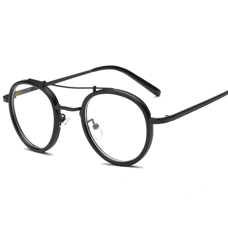 Personality Double Beam Metal Spectacle Frame Men Women Casual Retro Spectacle Frame Literary Round Flat Light Mirror T14