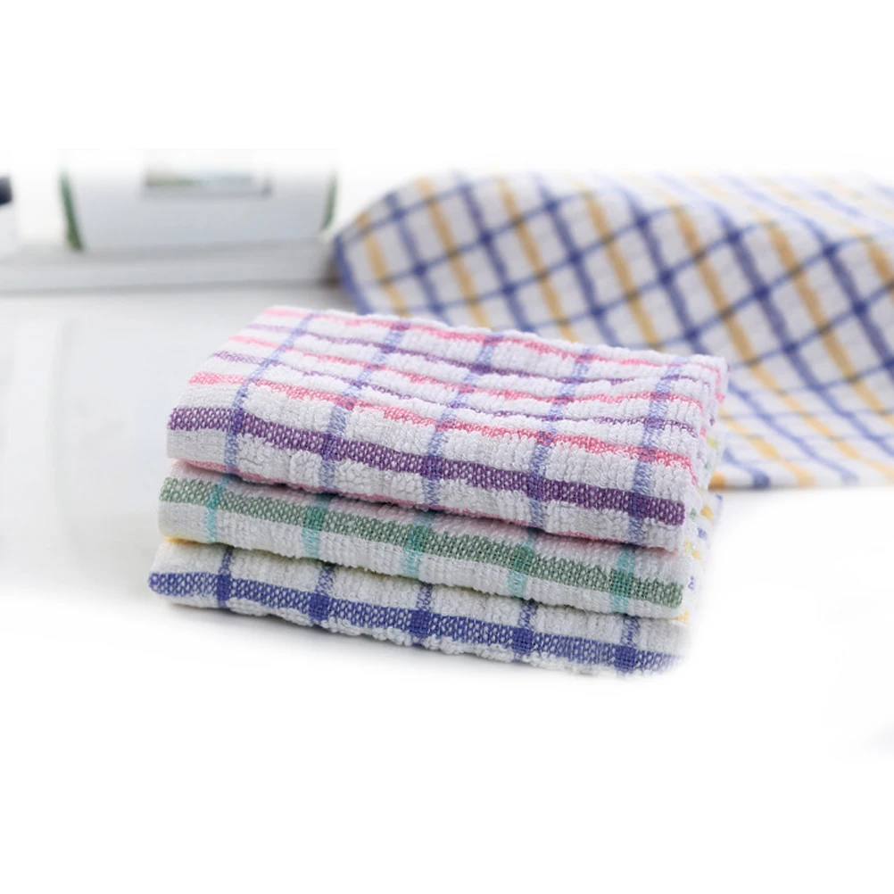 

Absorbent Kitchen Rag Cotton Yarn Non stick Blue Plaid Window Glass Cloth Dish Cloths Super Absorbent Quick Dry