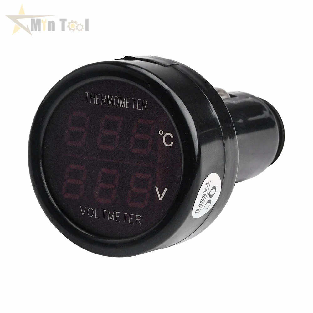 12V 24V Digital Car Voltmeter Thermometer Cigarette Lighter 2 in 1 Battery Monitor Voltage Temperature Meter for Cat Tools