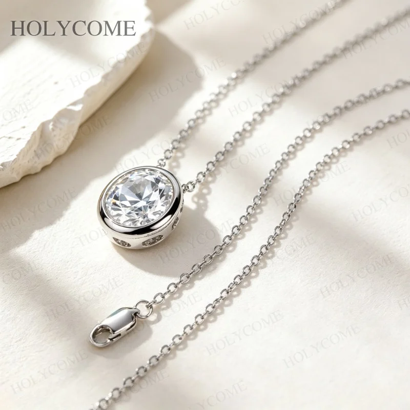 925 Sterling Silber Moissanit Anhänger Halskette Ovaler Schliff 0,5-3 Karat für Damen Hochwertige Schlüsselbeinkette Edles Schmuckgeschenk für Damen – Detail 11