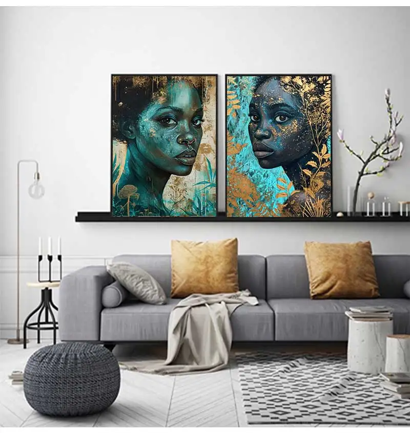 Oil Wall Art Painting for Living Room Africa Women Printed Posters Abstract Girl Portrait Canvas Painting Colorful