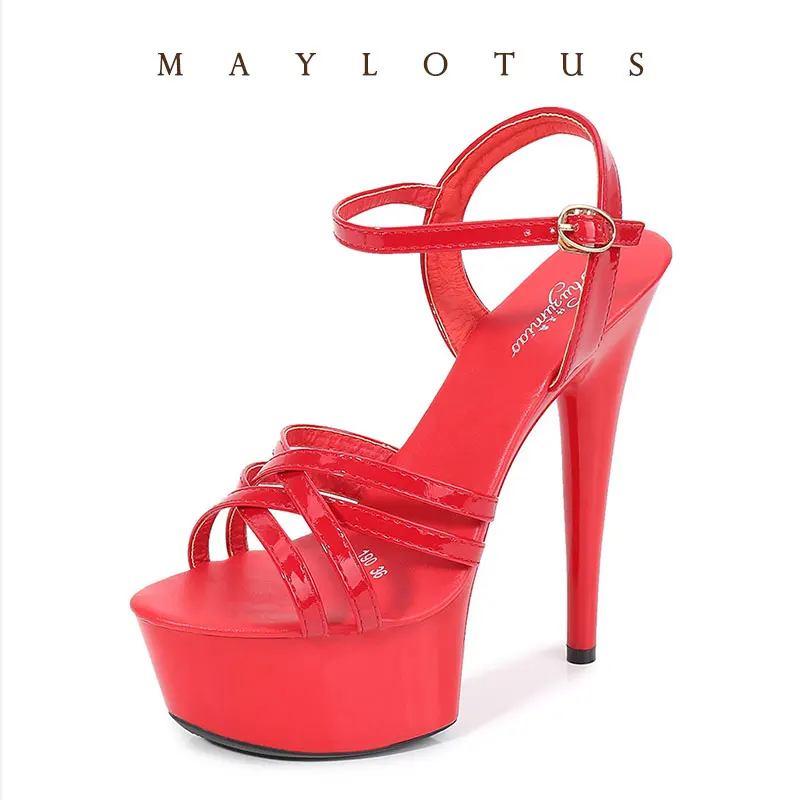 

Cross-Strap Stripper 13/15/17cm Heel Black Sexy Super High Platform Dance Sandals Party High Heels Platform Wedding Shoes